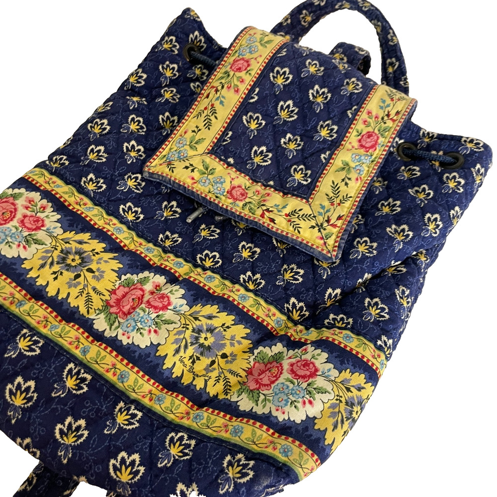 Vintage Vera Bradley Maison Navy Blue Floral Mini Backpack Quilted Cotton - Picture 2 of 7